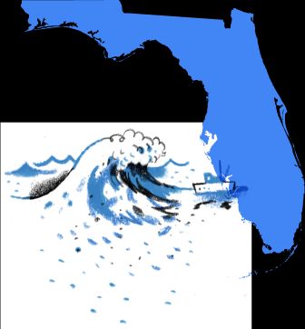 Illustration of a large wave and the state of Florida
