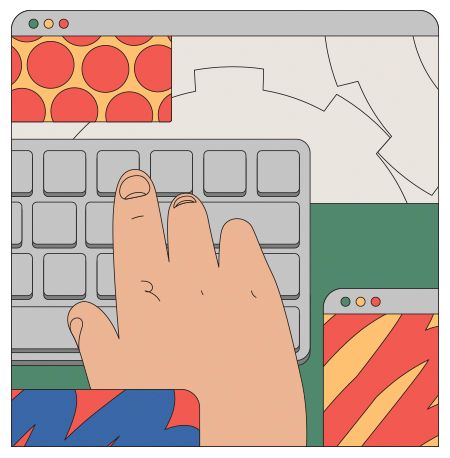 Illustration of a hand on a keyboard.