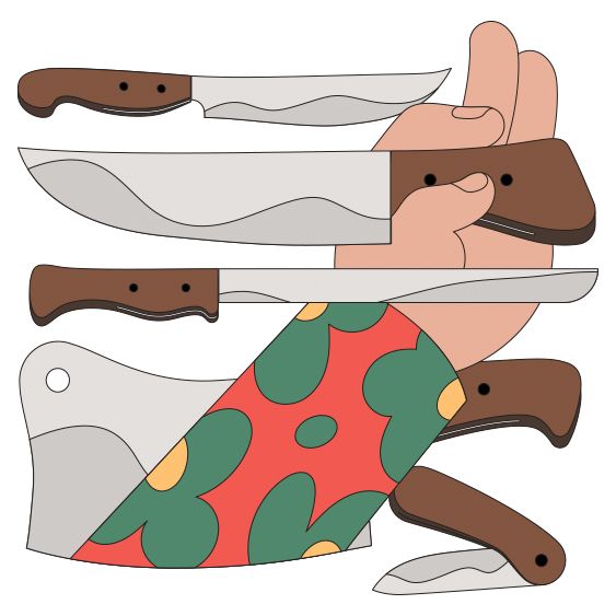 Ilustración de una mano sosteniendo cuchillos