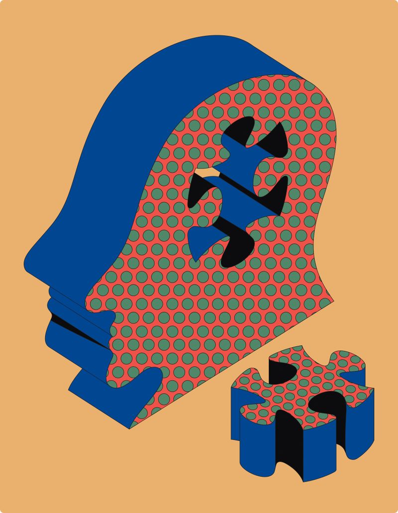 Ilustración de una cabeza a la que le falta una pieza del rompecabezas